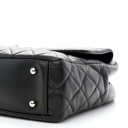 Chanel Lambskin Quilted Bowler Flap Shoulder Bag Black 10 of 12