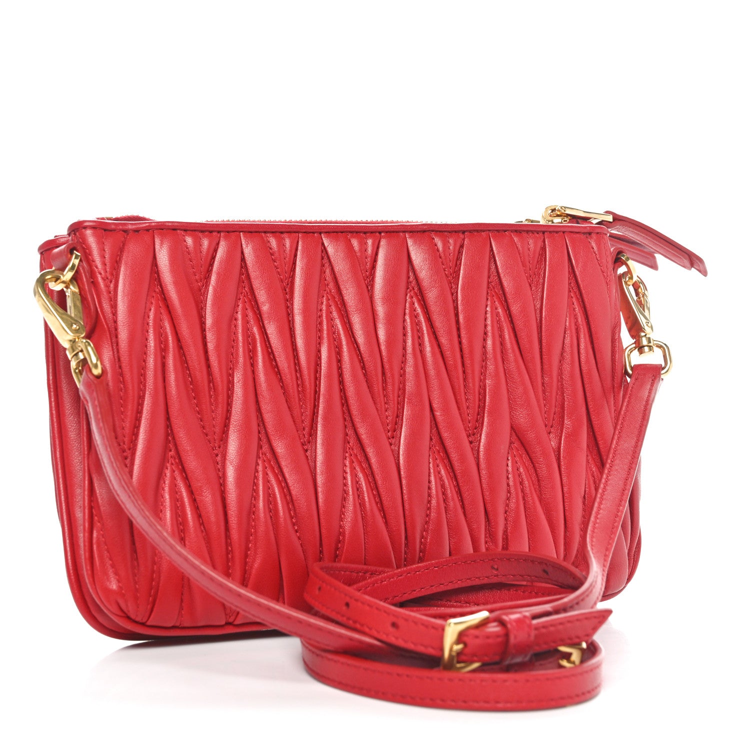 Miu Miu Nappa Matelasse Double Zip Crossbody Red 3 of 9