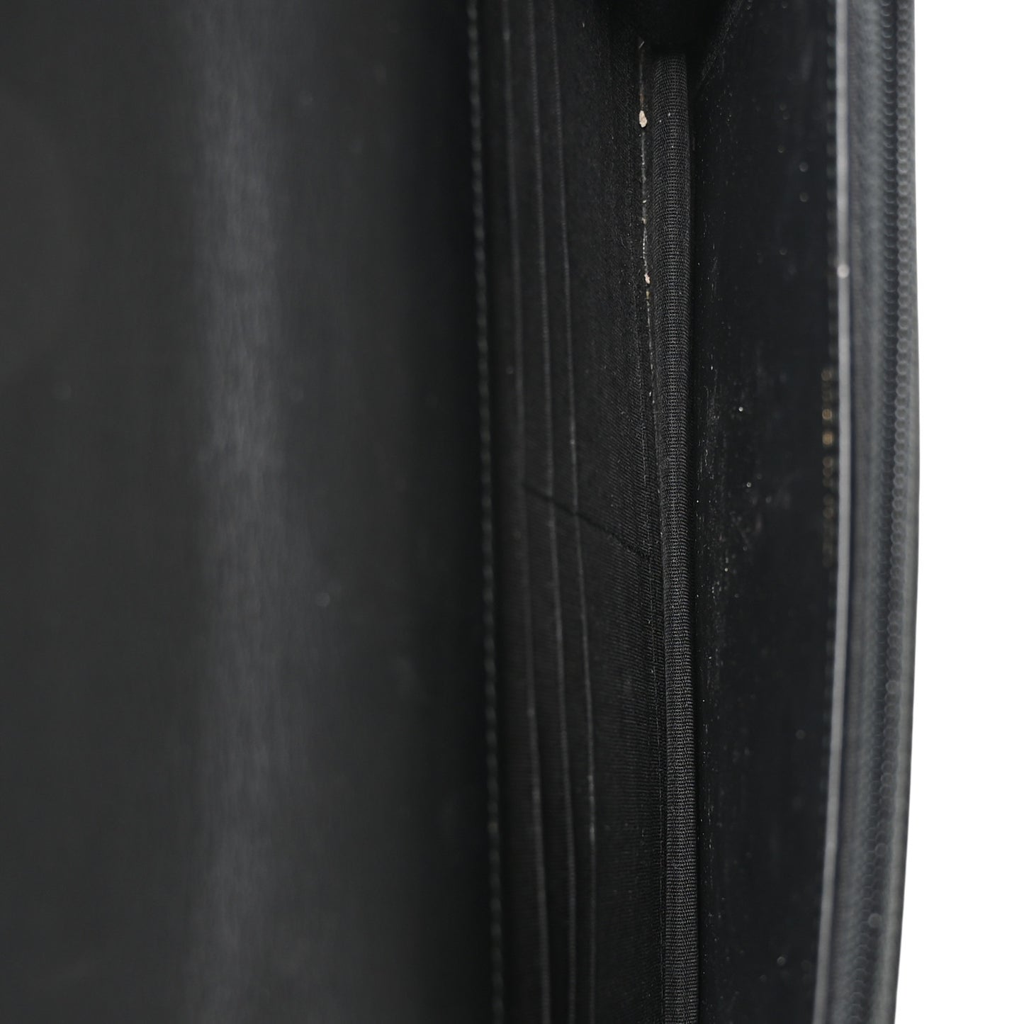 Crackled Patent Calfskin Quilted Pearl Wallet On Chain WOC Black