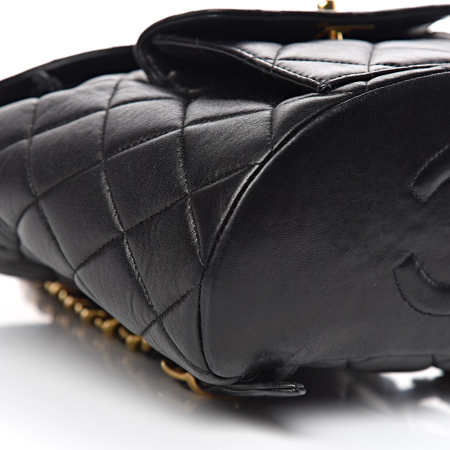 Lambskin Quilted Drawstring Backpack Black