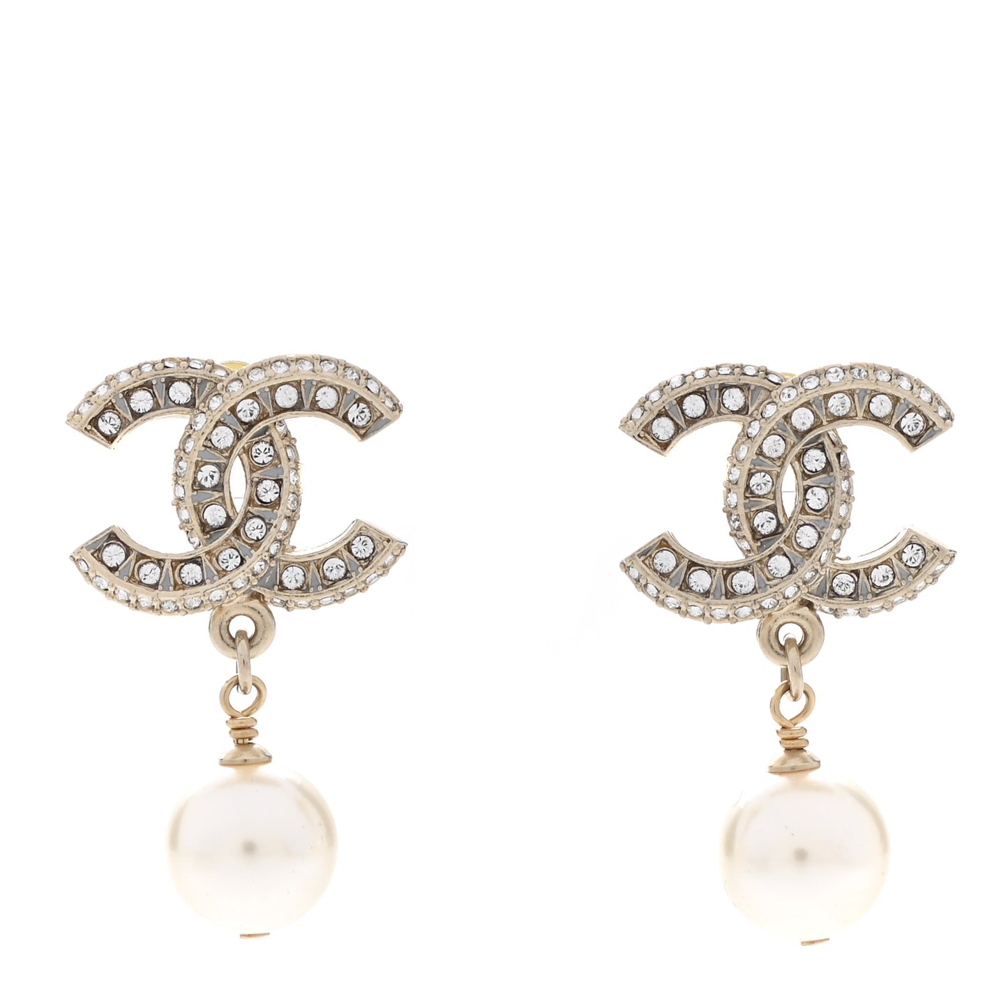 Crystal Timeless CC Pearl Drop Earrings Light Gold