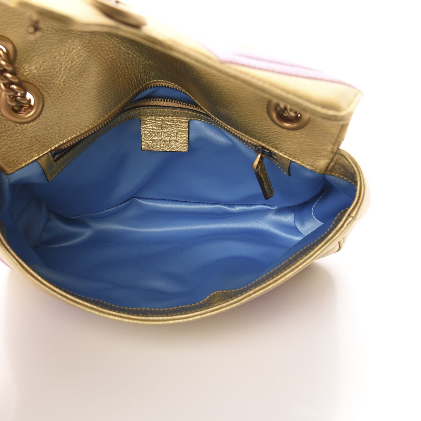 Metallic Calfskin Matelasse Small GG Marmont Shoulder Bag Gold Pink