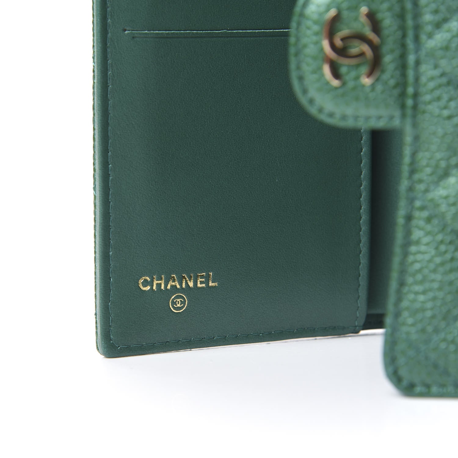 Chanel Metallic Caviar Quilted Medium Flap Wallet Green 7 of 10