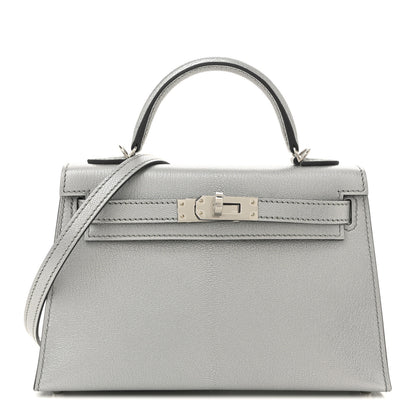 Hermes Metallic Chevre Chamkilight Mini Kelly Sellier 20 Argent 1 of 10