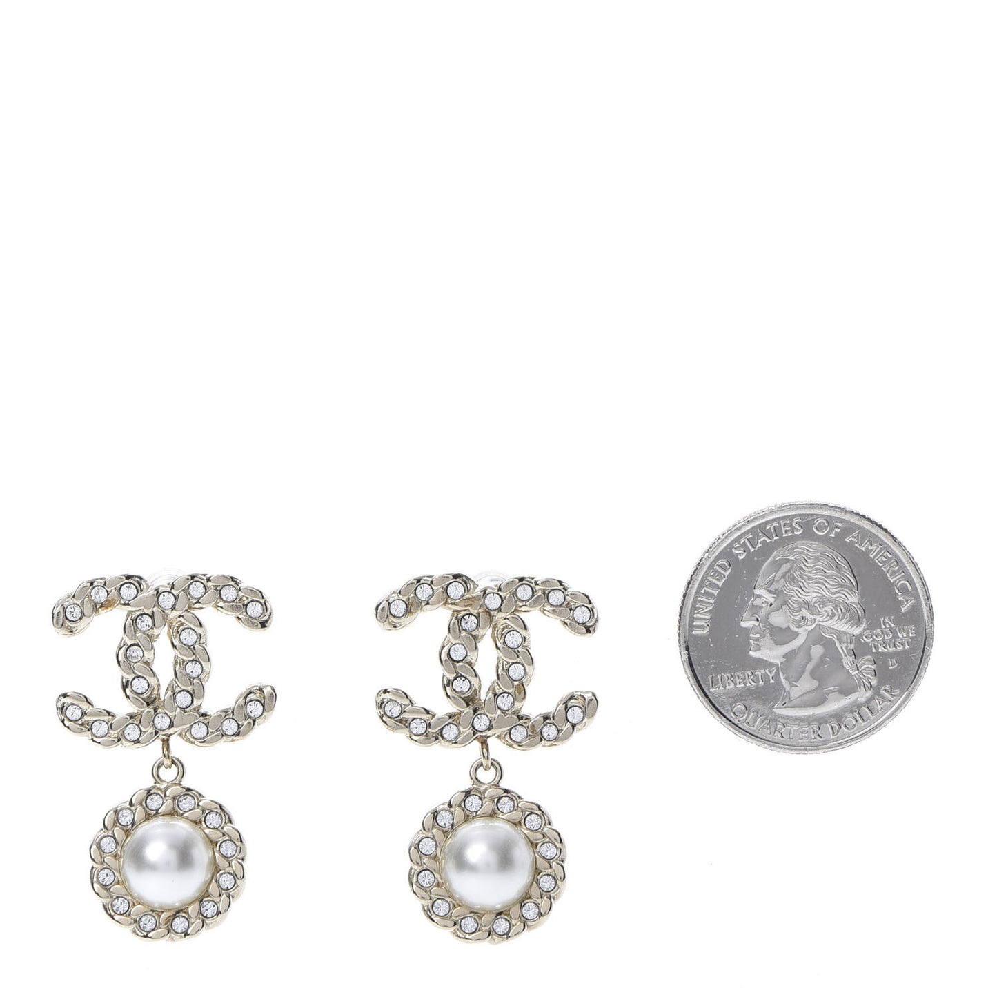 Crystal Pearl Pearls Coronation CC Drop Earrings Gold