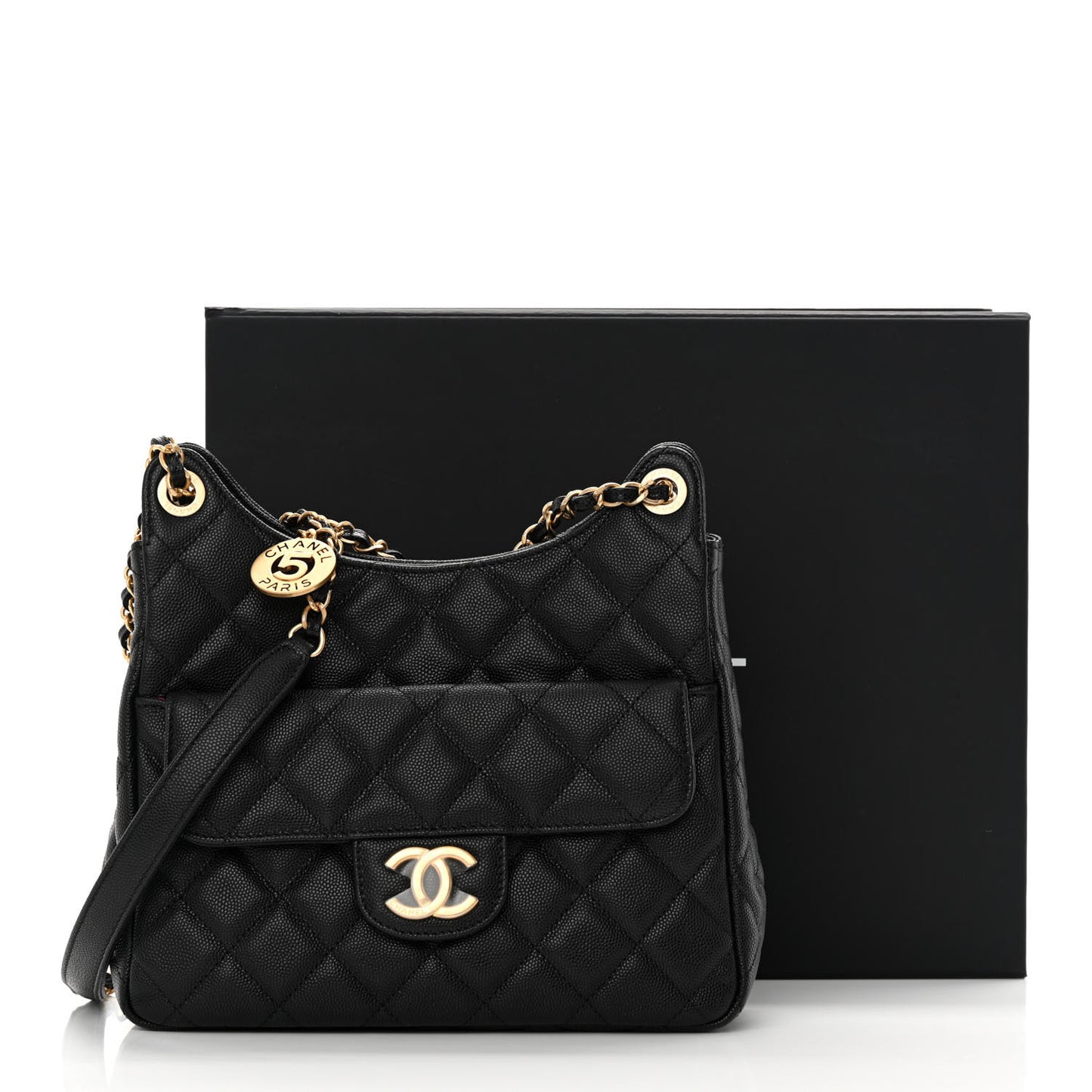 Caviar Quilted Wavy CC Hobo Black