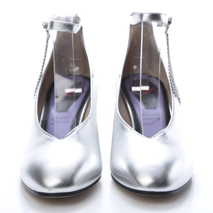 Gucci Metallic Nappa Crystal Square G Mid Heel Pumps 38 Silver 2 of 11