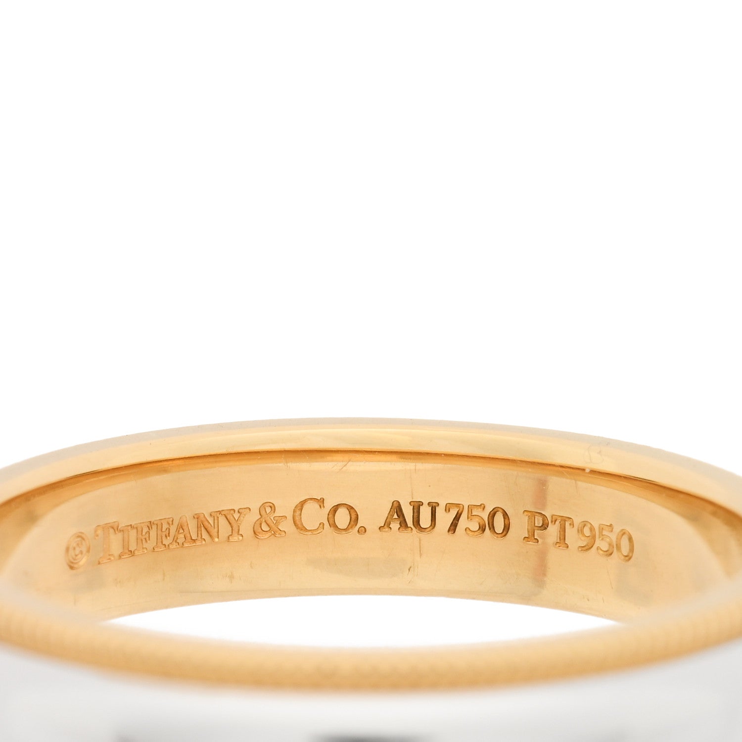 Tiffany Platinum 18K Yellow Gold 4mm Together Milgrain Wedding Band Ring 54 7 4 of 5
