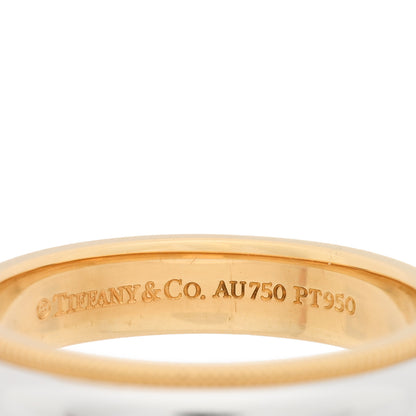 Tiffany Platinum 18K Yellow Gold 4mm Together Milgrain Wedding Band Ring 54 7 4 of 5