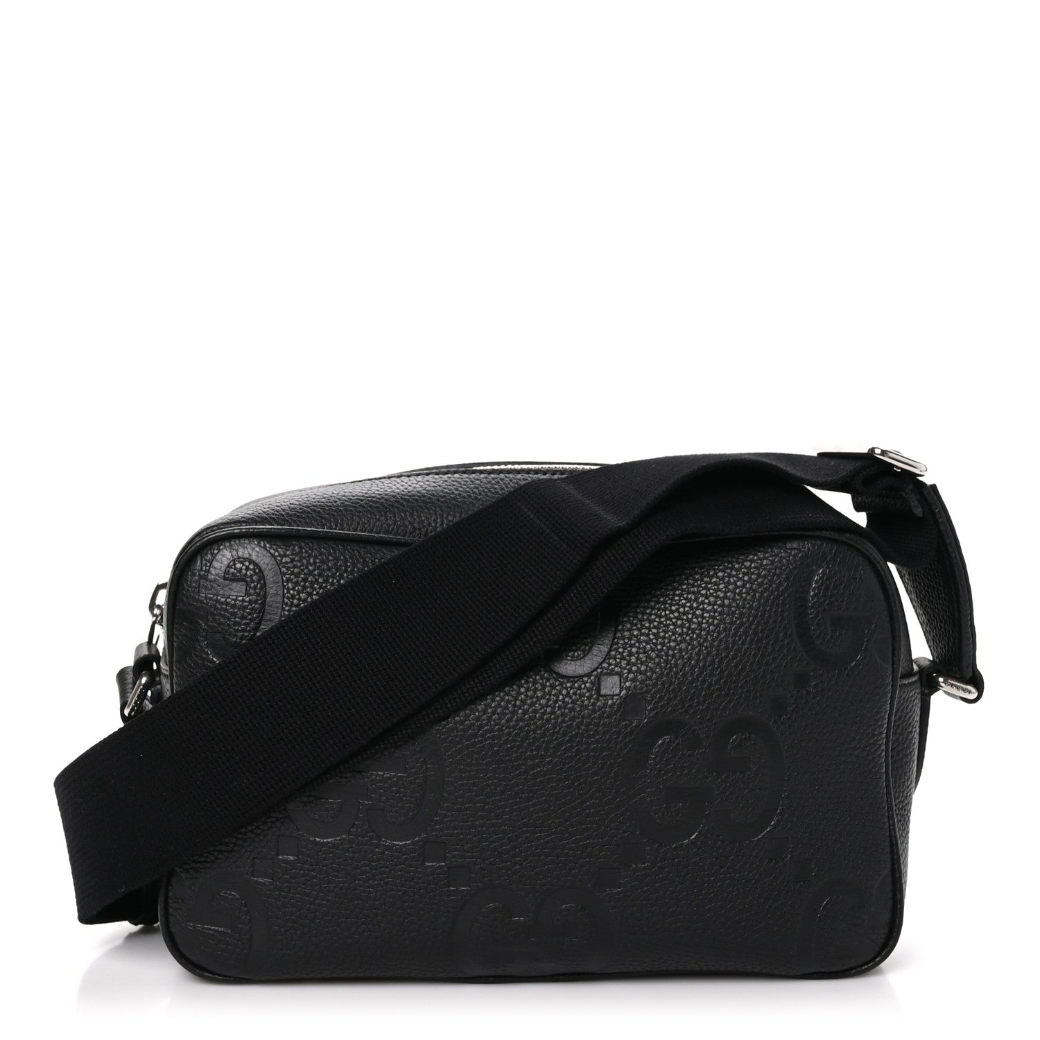 Gucci Piuma Calfskin Jumbo GG Embossed Medium Messenger Bag Black 1 of 10