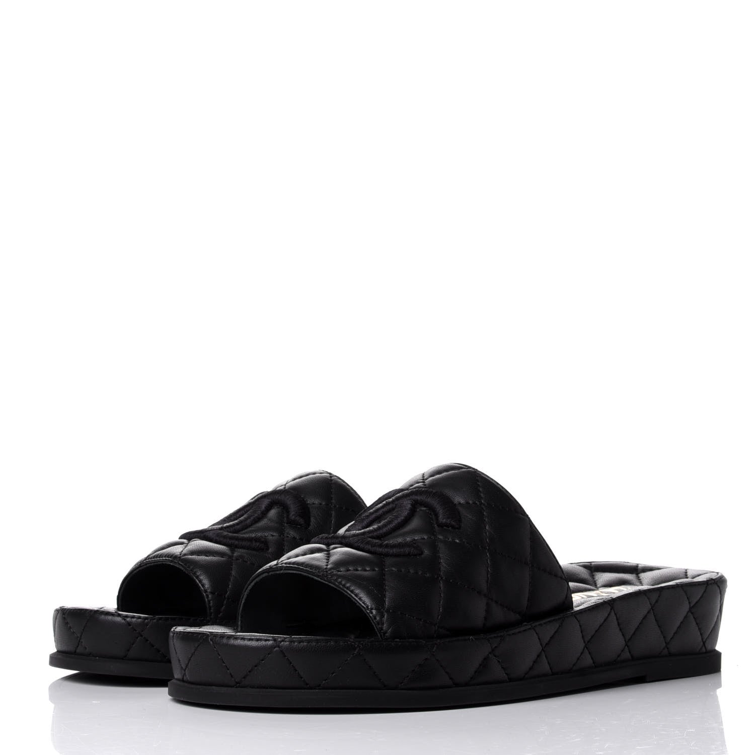 Chanel Lambskin Quilted CC Mules Sandals 38 Black 3 of 11