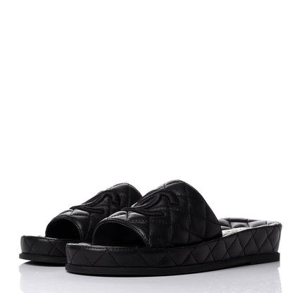 Chanel Lambskin Quilted CC Mules Sandals 38 Black 3 of 11