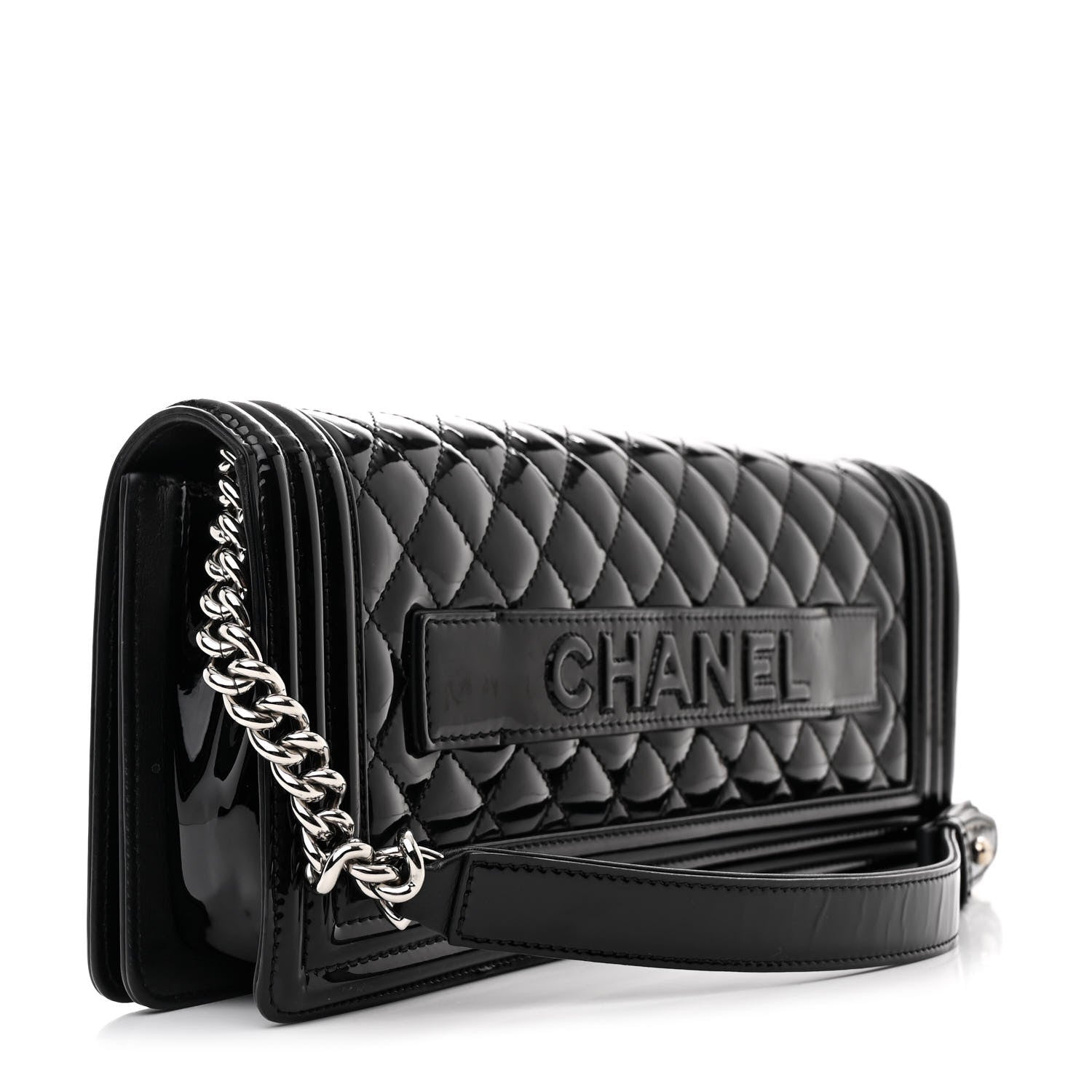 Chanel Patent Calfskin Quilted Boy Clutch With Removable Chain Black 3 of 10