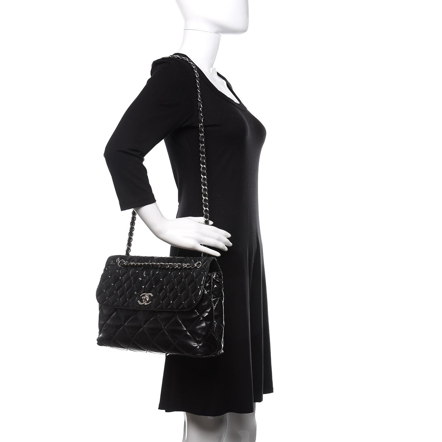 Vinyl Quilted In the Business Flap Bag Black