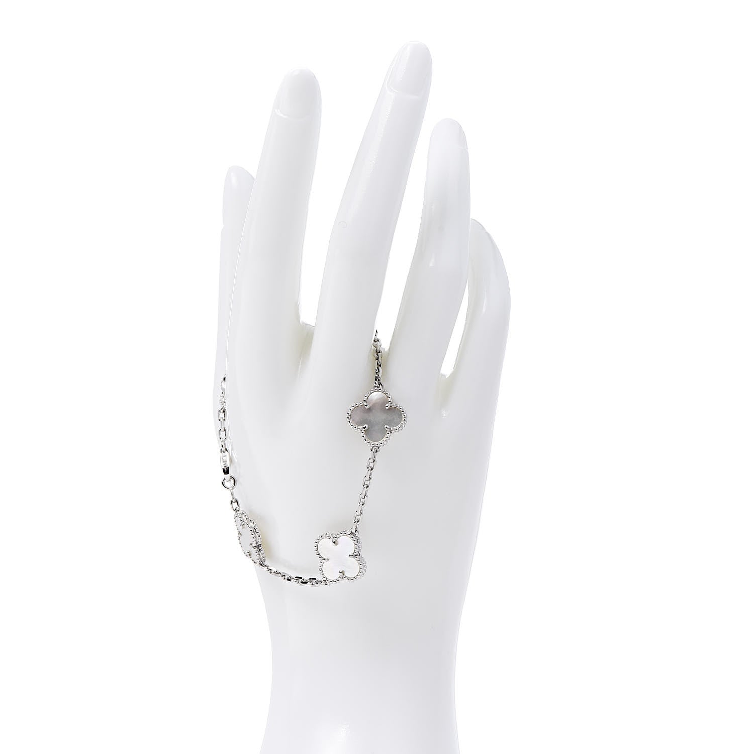 Van Cleef & Arpels 18K White Gold Mother of Pearl 5 Motifs Vintage Alhambra Bracelet 2 of 6