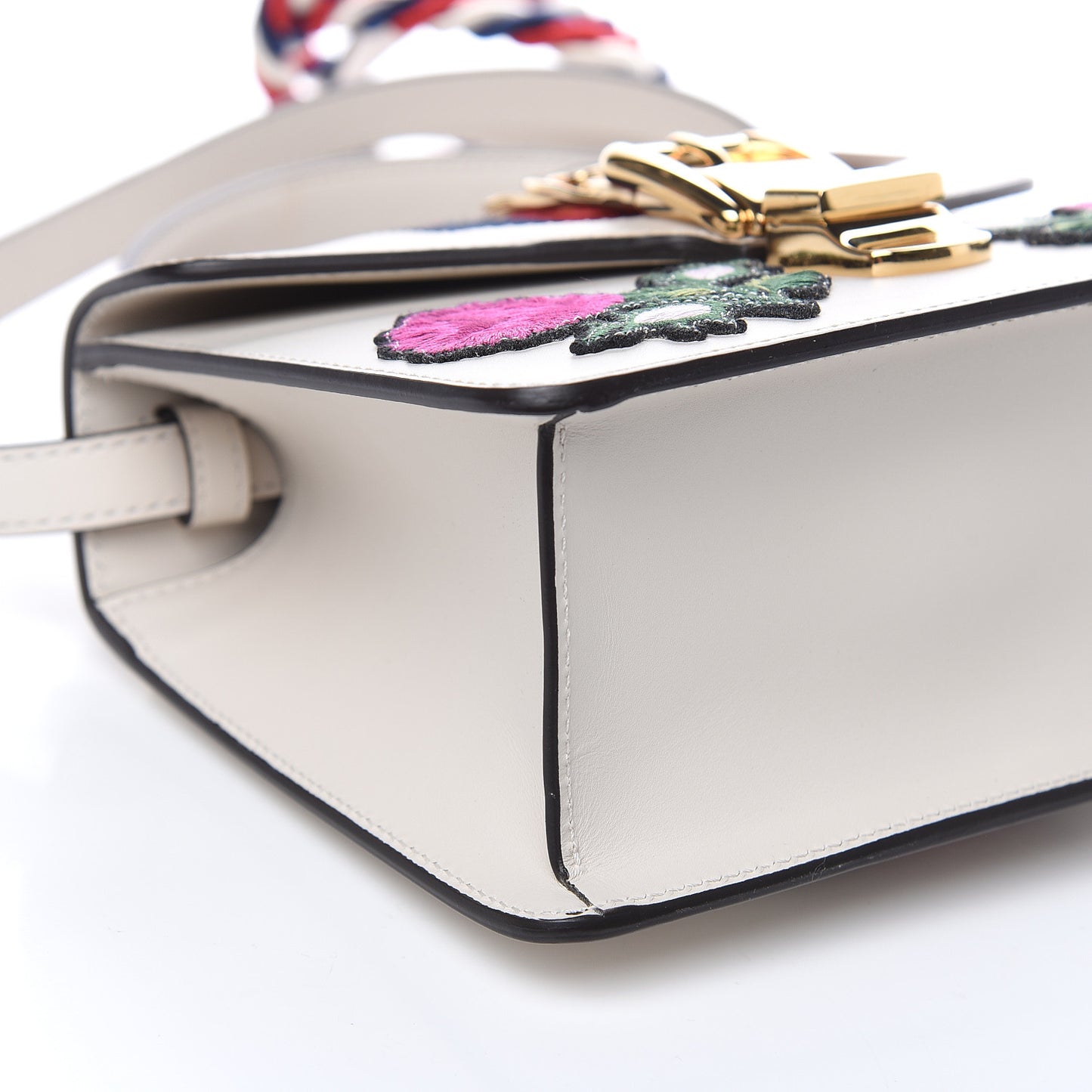 Calfskin Embroidered Mini Sylvie Top Handle Bag White