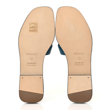 Hermes Calfskin Oran Sandals 35 Bleu Emeraude 5 of 9