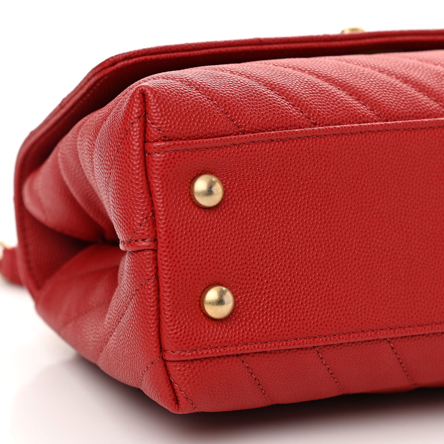 Caviar Chevron Quilted Mini Coco Handle Flap Red