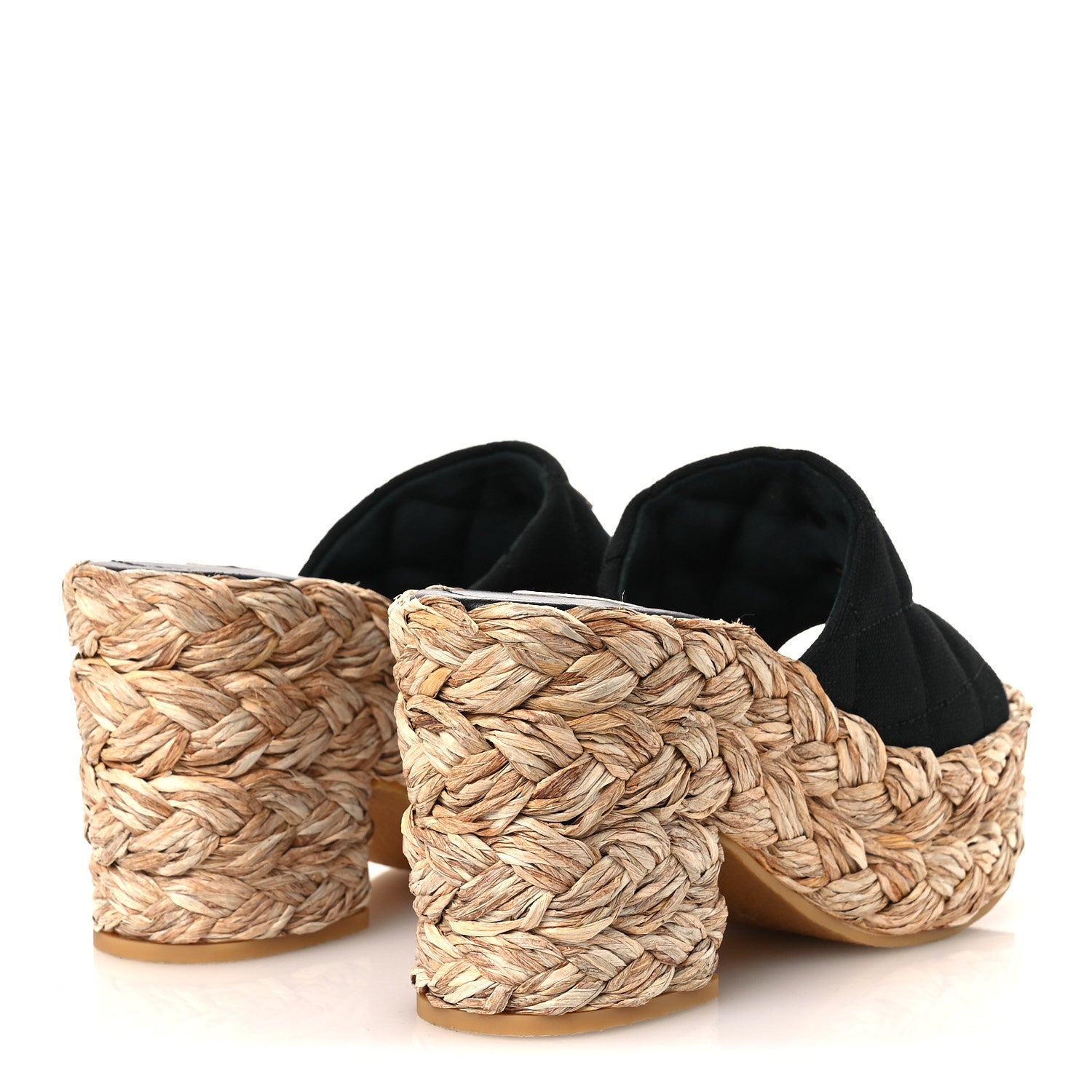 Chanel Canvas Raffia Wedge Sandals 35 Black 5 of 10