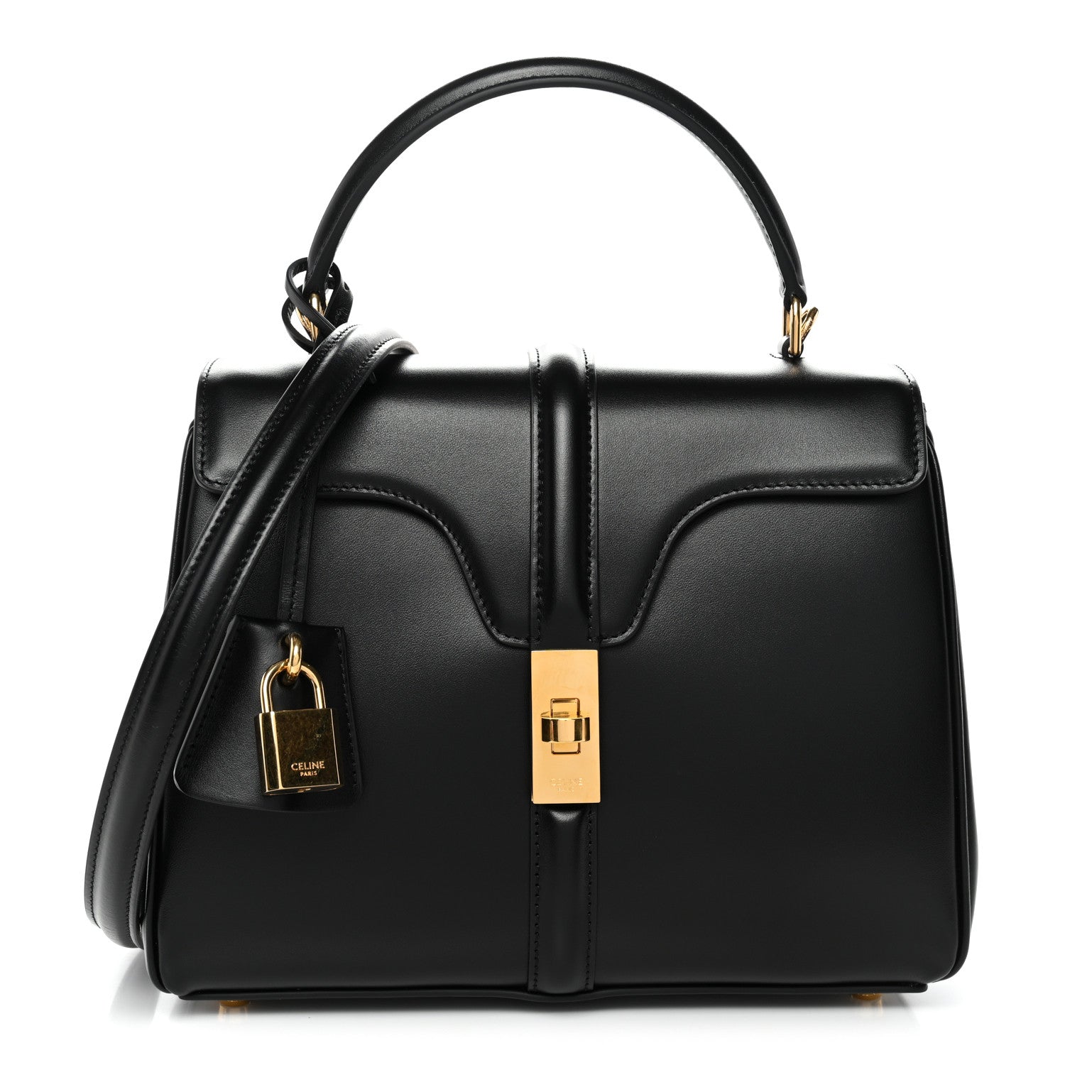 Celine Satinated Calfskin Small 16 Top Handle Bag Black 1 of 11