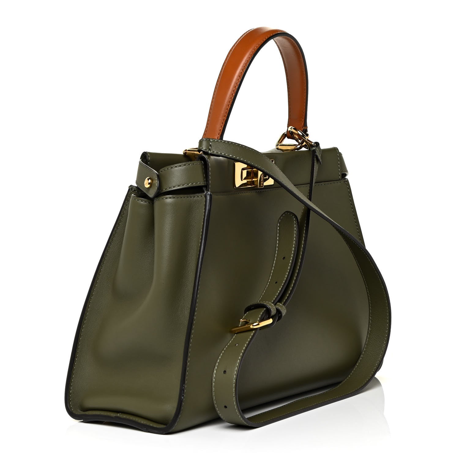 Fendi Vitello Seta Light Aura Shiny Nappa Medium Peekaboo I SEE U Satchel Equatore Cuoio 3 of 12
