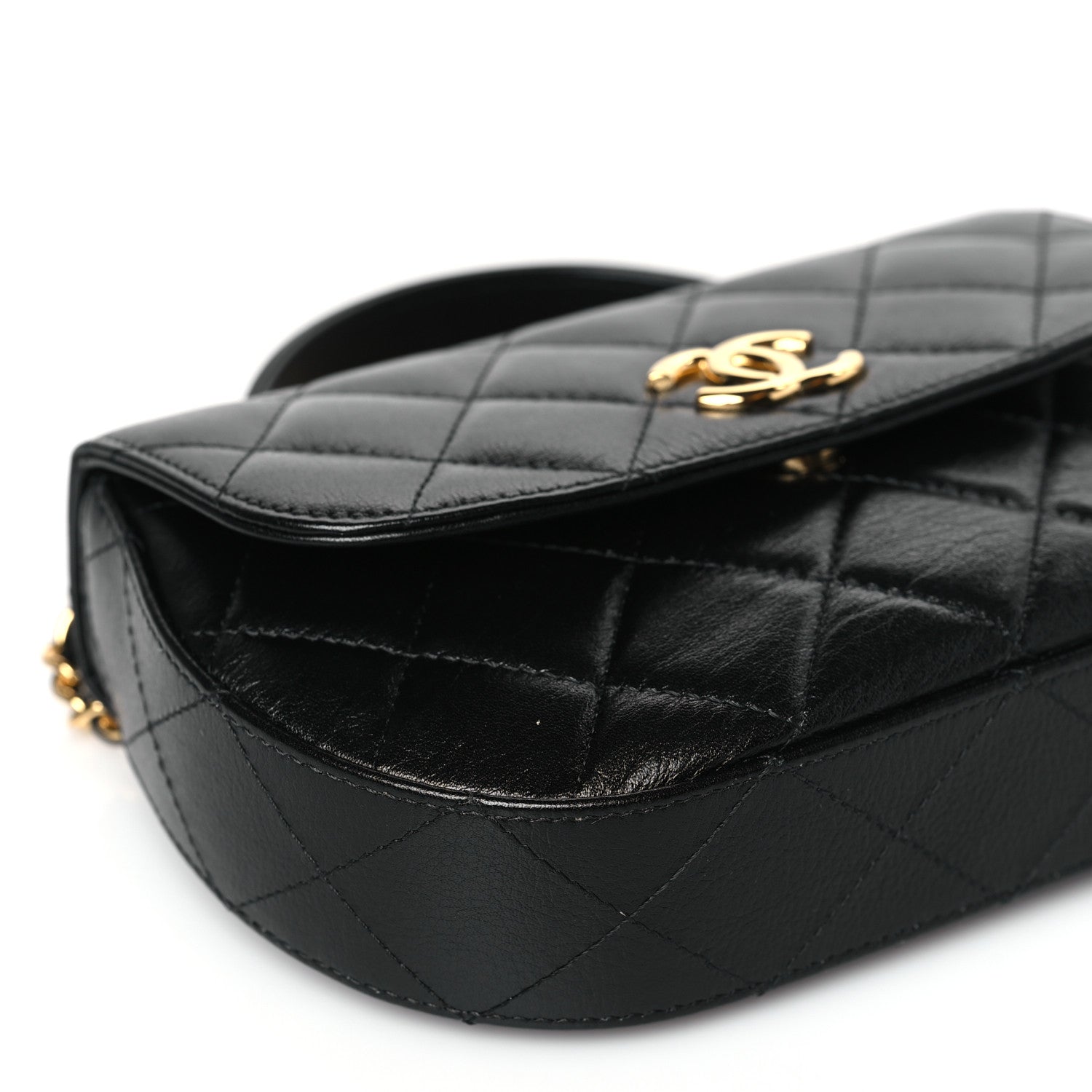Chanel Shiny Aged Calfskin Quilted Top Handle Clutch With Chain Black 8 of 9