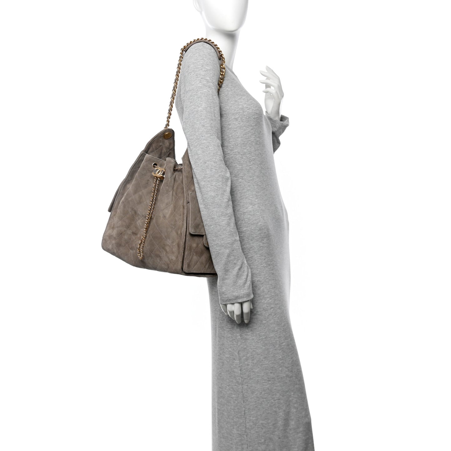 Suede Quilted Medium Chanel 25 Handbag Dark Grey