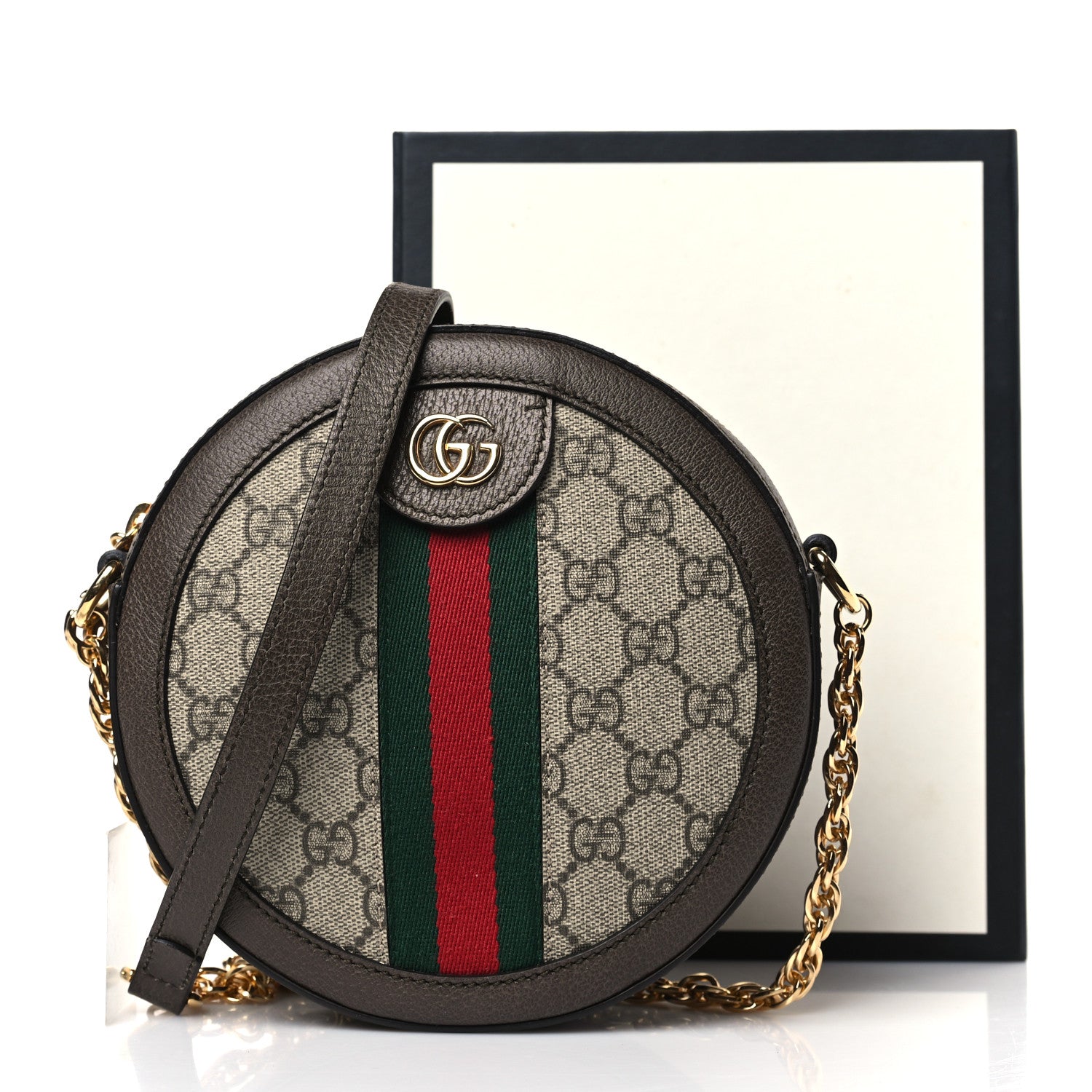 Gucci GG Supreme Monogram Web Mini Ophidia Round Shoulder Bag Brown 10 of 10