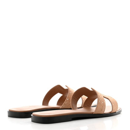 Hermes Suede Goatskin Rhinestone Oran Sandals 37.5 Rose Bois De Santal 4 of 10
