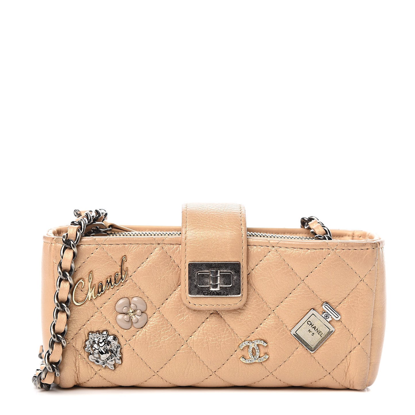 Metallic Aged Calfskin Lucky Charms 2.55 Reissue Mini Clutch With Chain Beige