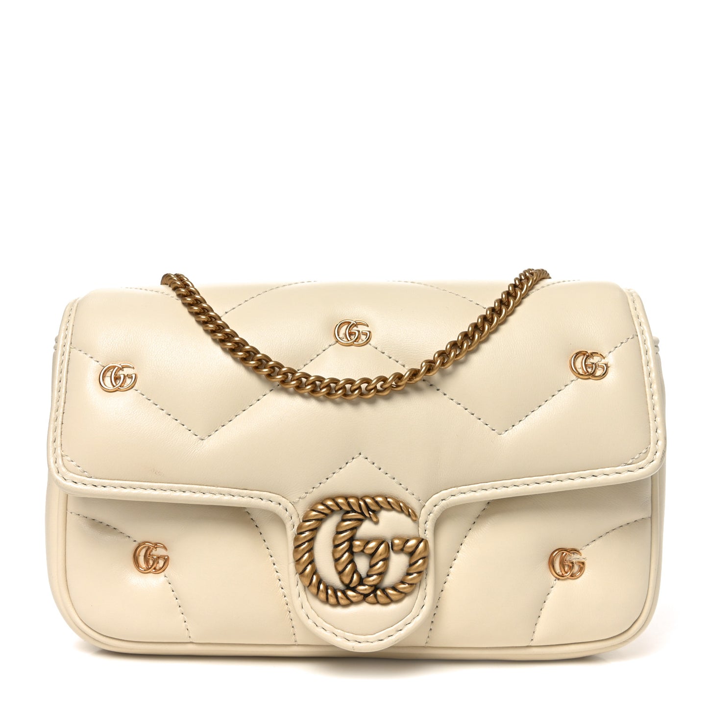 Calfskin Matelasse Double G Studs Mini Torchon GG Marmont Shoulder Bag White