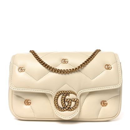 Gucci Calfskin Matelasse Double G Studs Mini Torchon GG Marmont Shoulder Bag White 1 of 11