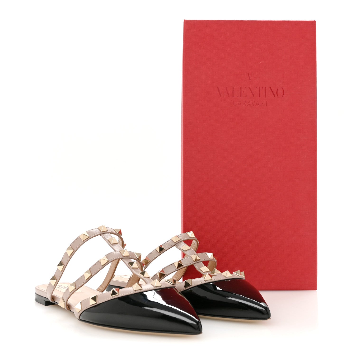 Valentino Garavani Patent Rockstud Flat Cage Mules 37 Black Poudre 11 of 11