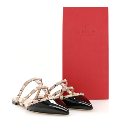 Valentino Garavani Patent Rockstud Flat Cage Mules 37 Black Poudre 11 of 11