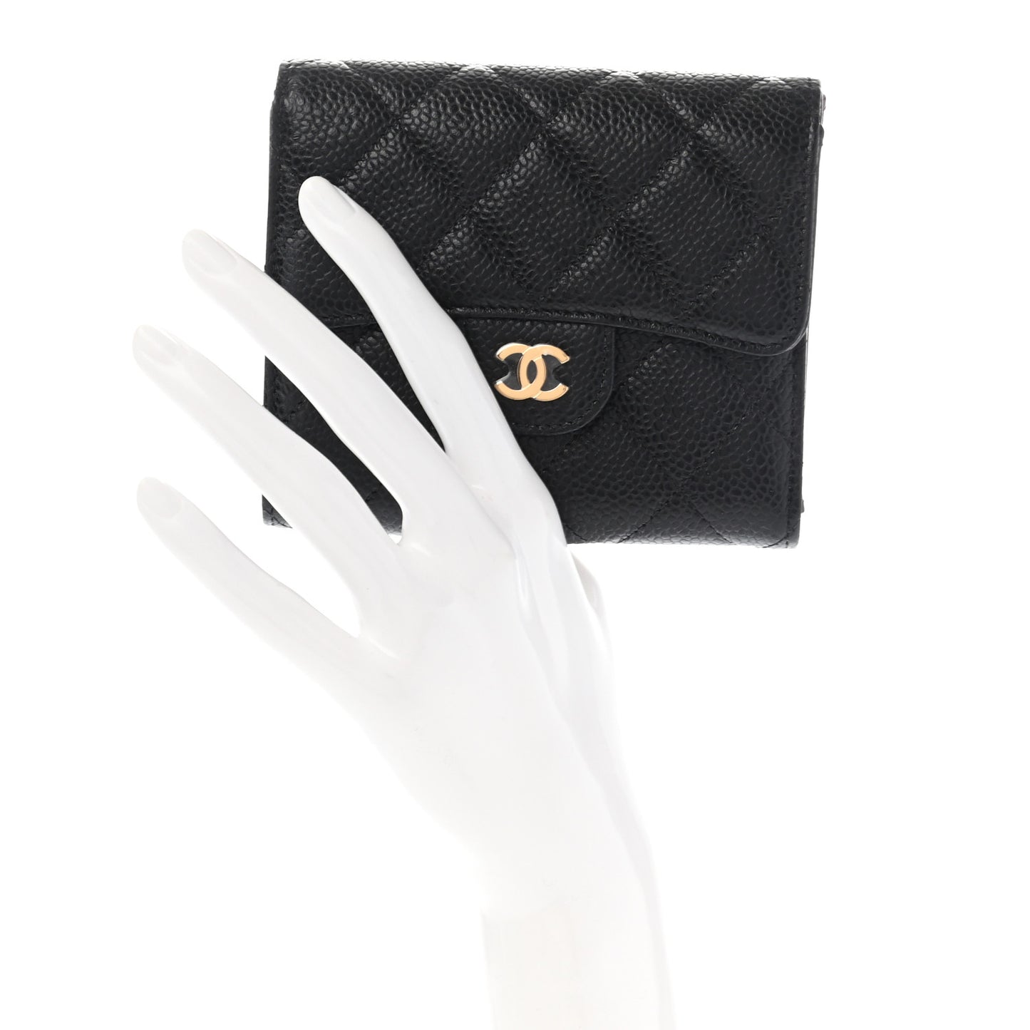 Caviar Quilted Compact Flap Wallet Black