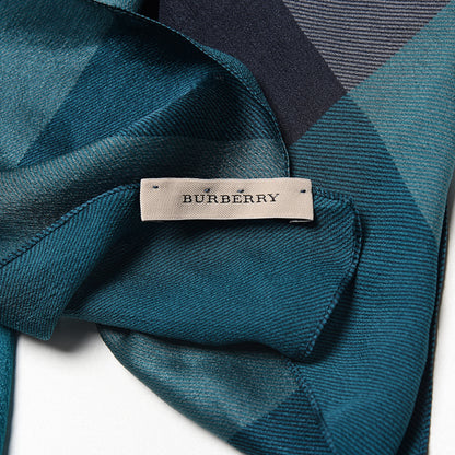Burberry Satin Silk Mega Check Scarf Dark Turquoise 5 of 5