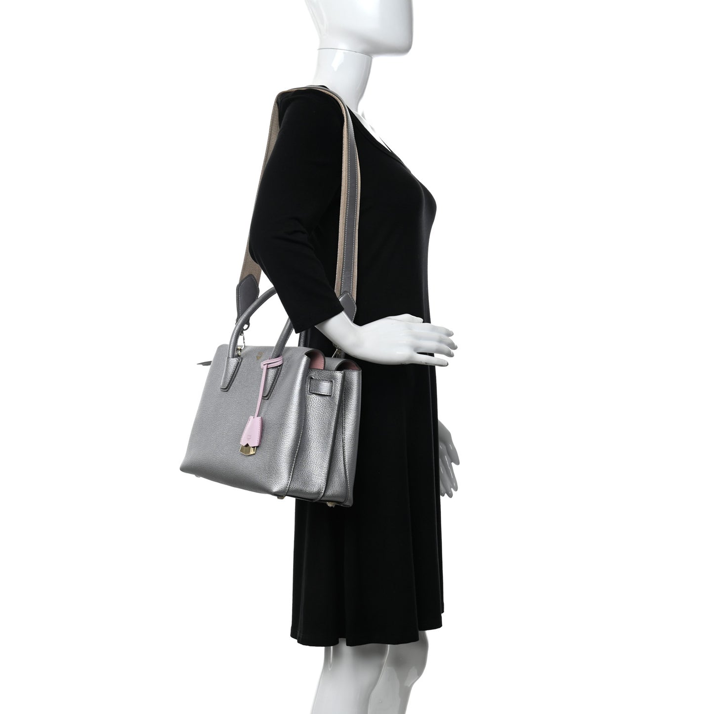 Metallic Grained Calfskin Medium Milla Tote Silver