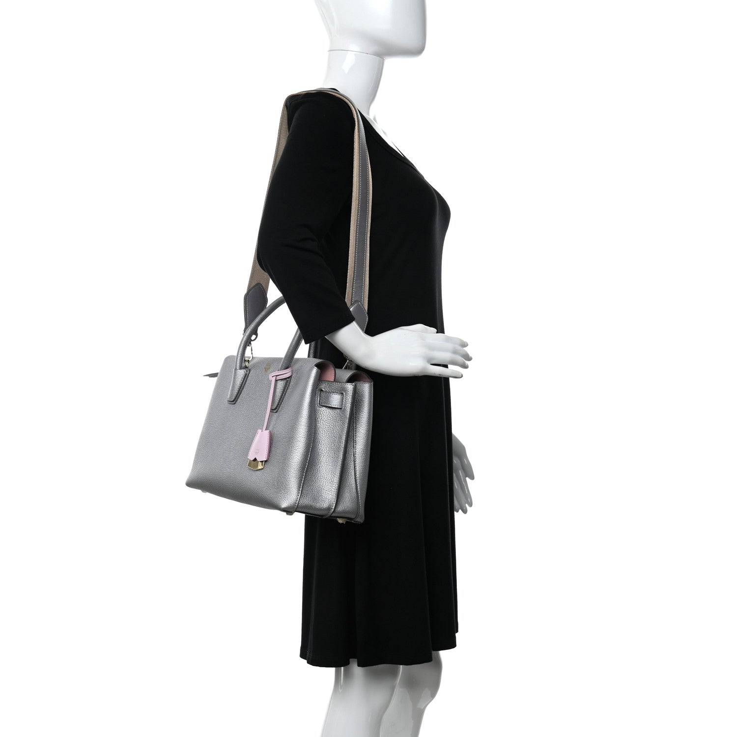 MCM Metallic Grained Calfskin Medium Milla Tote Silver 2 of 9