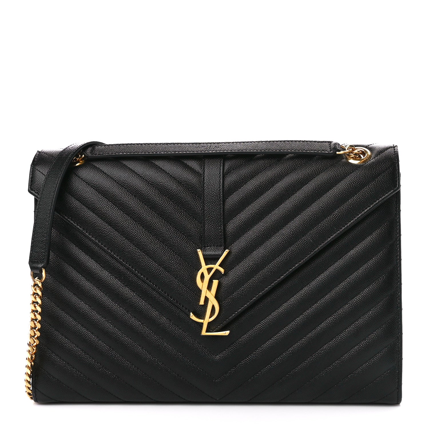 Saint Laurent Grain De Poudre Matelasse Chevron Large Monogram Satchel Black 1 of 13