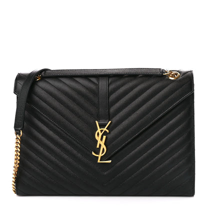 Saint Laurent Grain De Poudre Matelasse Chevron Large Monogram Satchel Black 1 of 13