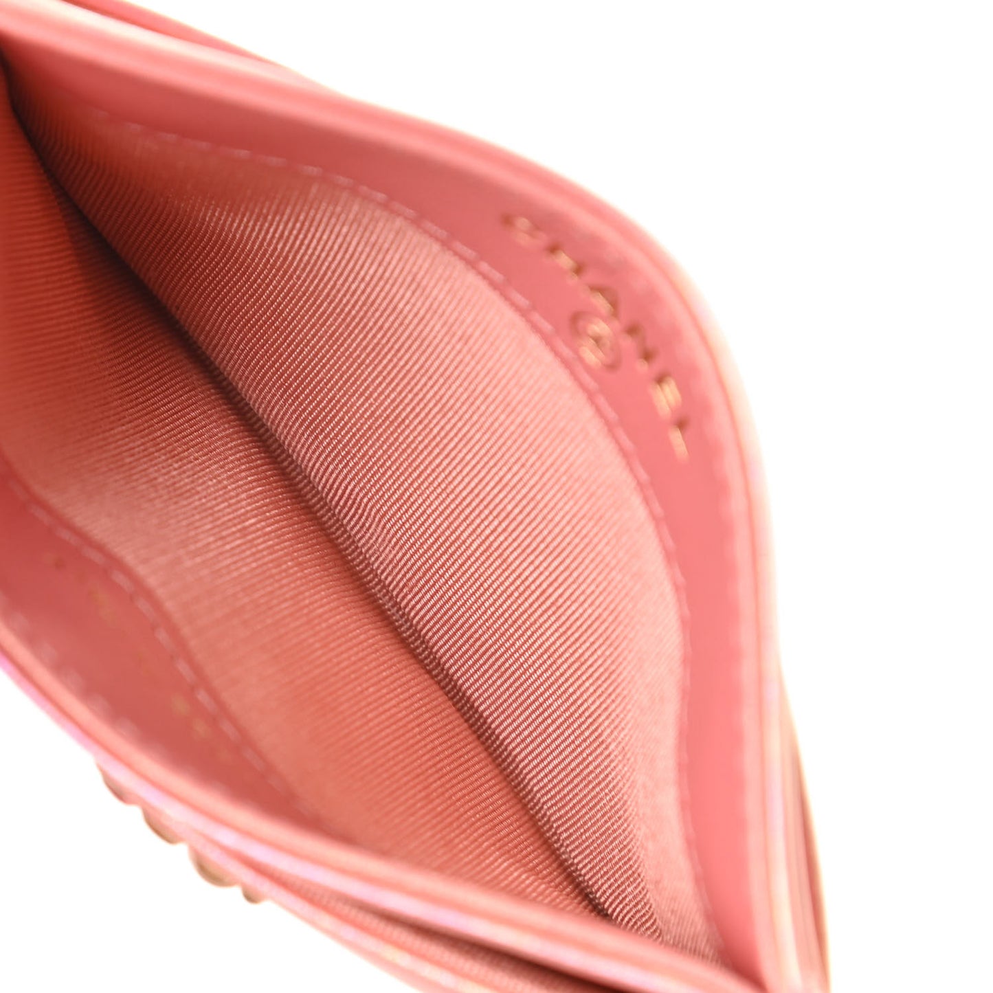 Iridescent Calfskin Quilted Chanel 19 Card Holder Pink