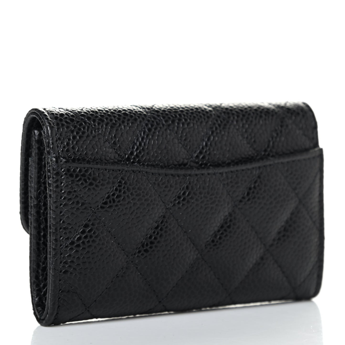 Caviar Quilted Flap Card Holder Wallet Black