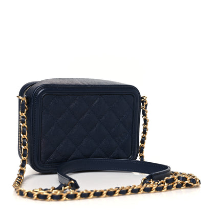Chanel Caviar Quilted CC Filigree Vanity Clutch With Chain Navy 3 of 10