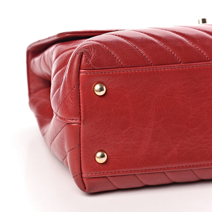 Chanel Calfskin Chevron Quilted Large Coco Handle Flap Red 9 of 15