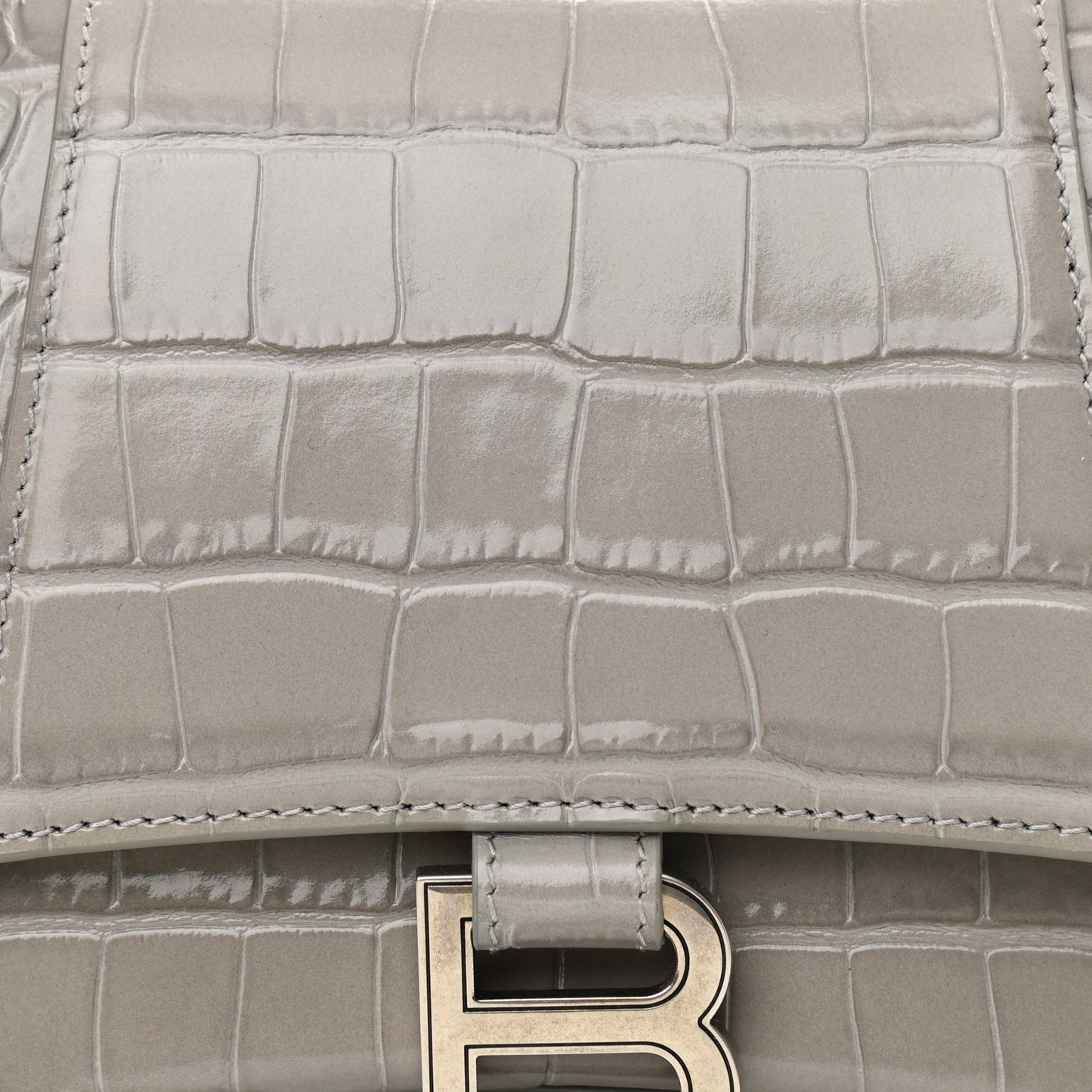 Shiny Calfskin Crocodile Embossed Small Hourglass Top Handle Bag Steel Grey