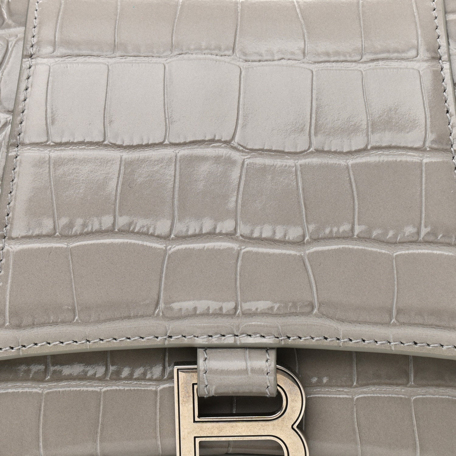 Balenciaga Shiny Calfskin Crocodile Embossed Small Hourglass Top Handle Bag Steel Grey 9 of 11