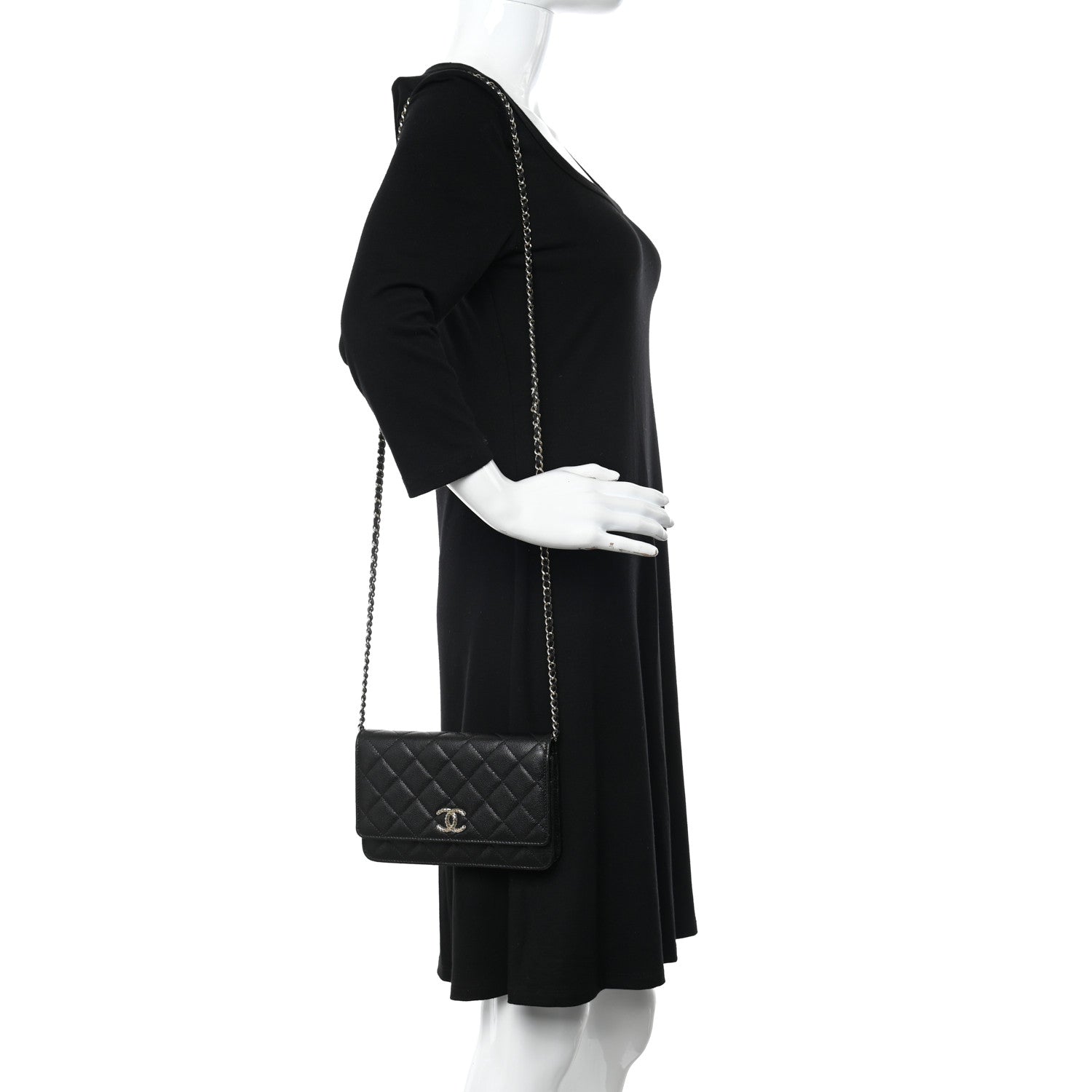 Chanel Caviar Quilted Perforated Metal CC Wallet On Chain WOC Black 2 of 12