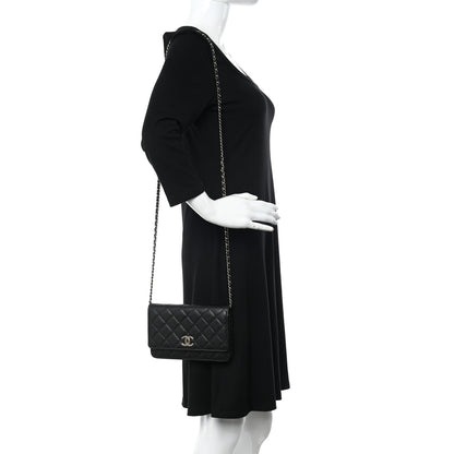 Chanel Caviar Quilted Perforated Metal CC Wallet On Chain WOC Black 2 of 12