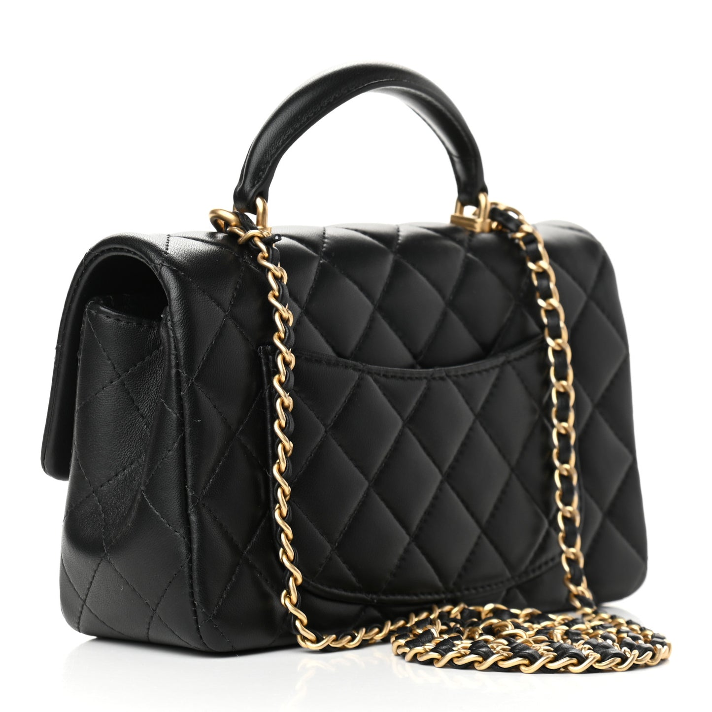 Lambskin Quilted Mini Top Handle Rectangular Flap Black