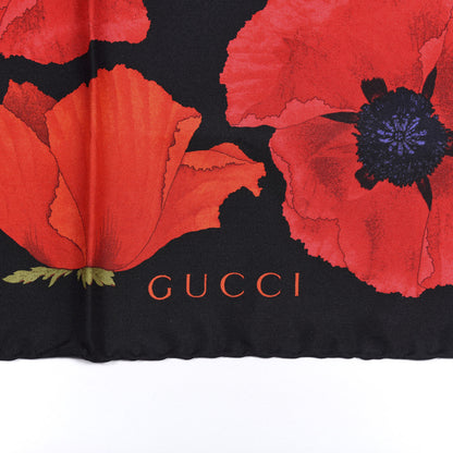 Gucci Silk Poppy Print Square Scarf Black Red 3 of 3